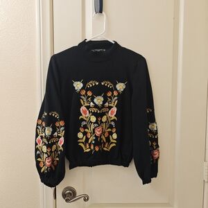 Embroidered Black Floral Women's Top